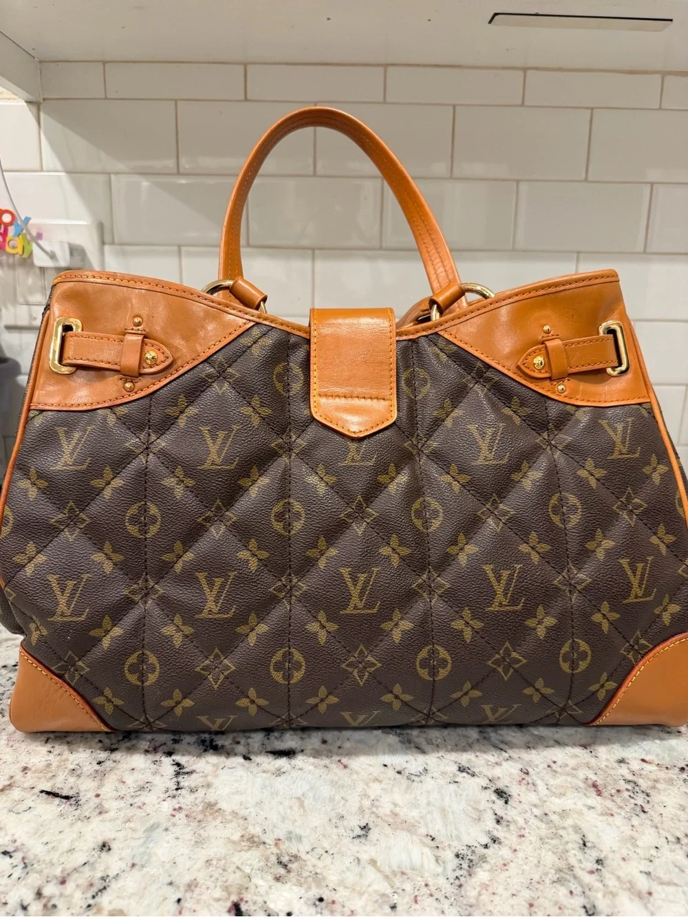 Louis Vuitton Monogram Quilted Satchel with Tan Trim